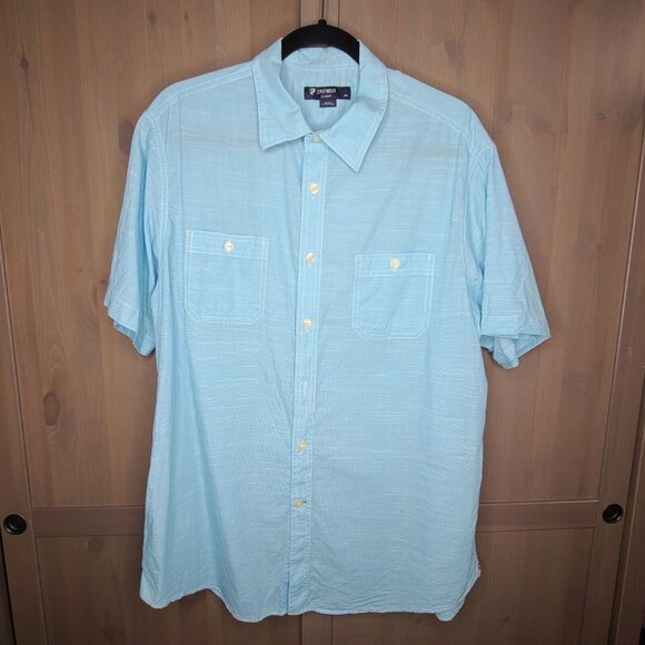 Cremieux Other - Cremieux Shirt Large Mens Light Blue Houndstooth Button Up Short Sleeve Cotton
